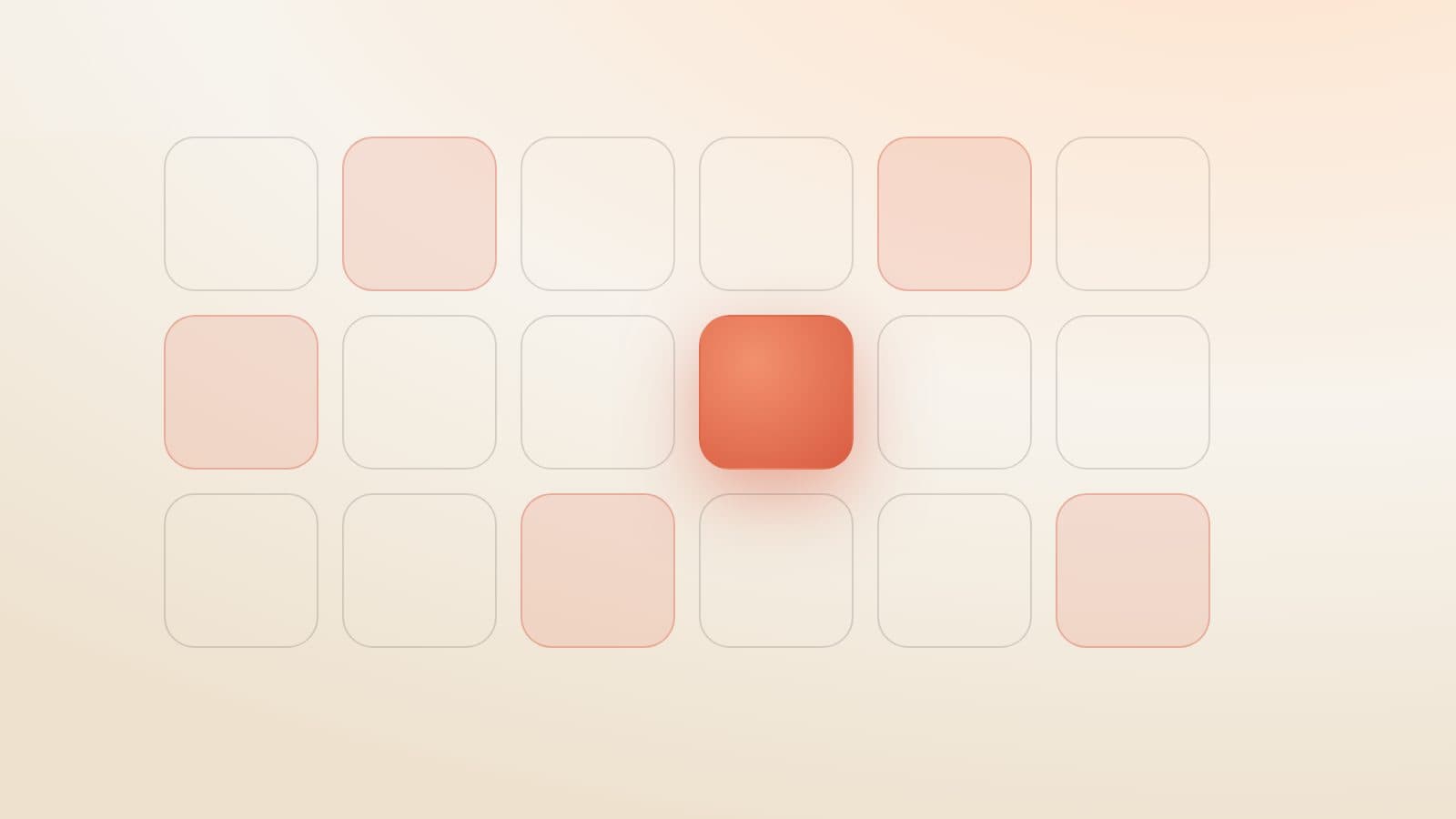 A grid of cells with several lit in ember